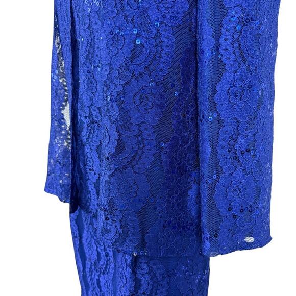 Alex Evenings Blue Lace Sleeveless Dress & Sheer Jacket Set Sequin Party sz 10 - Picture 9 of 16